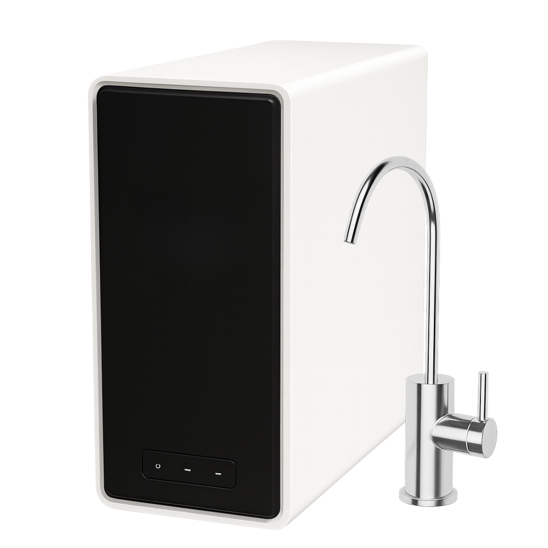 Tankless reverse osmosis drinking water system with dedicated faucet